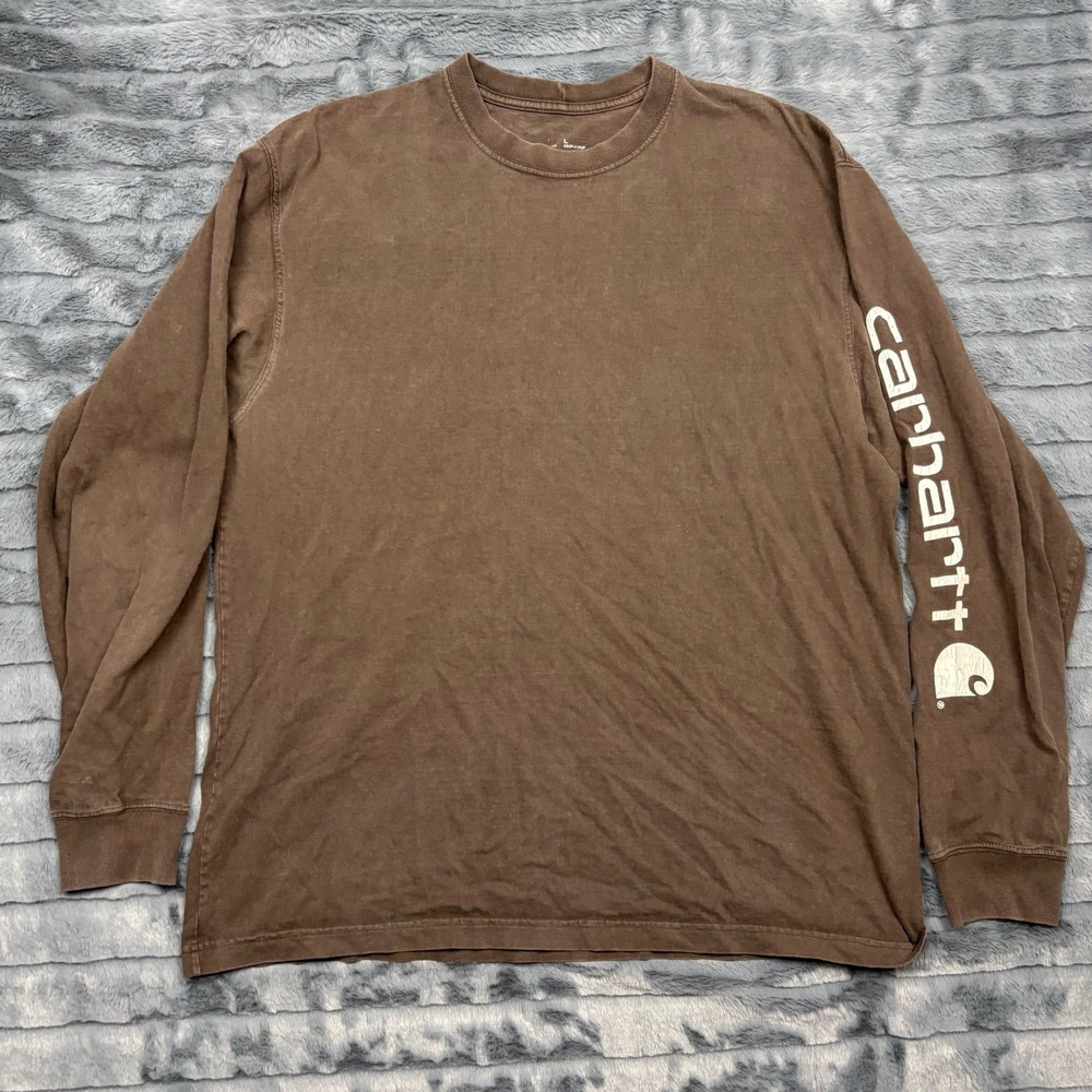 Carhartt Mens K231 Brown Long Sleeve Logo Graphic T-Shirt Size Large Workwear